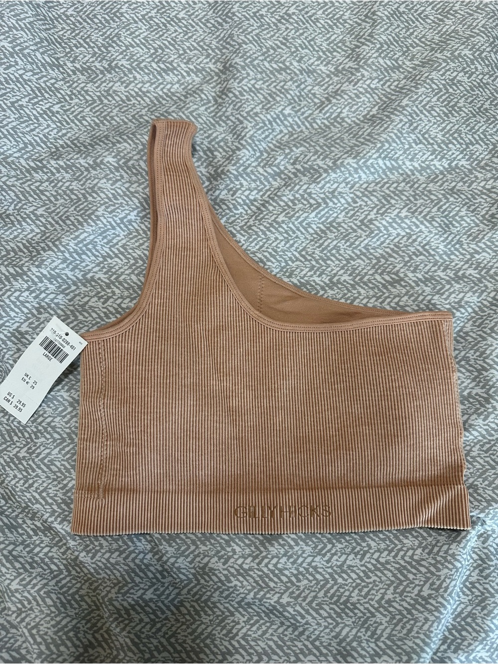 Gilly Hicks One-Shoulder Ribbed Crop Top in Tan